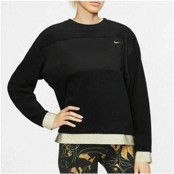 Nike Women’s Sweatshirt Fleece Gold Sparkle - Picture 1 of 10